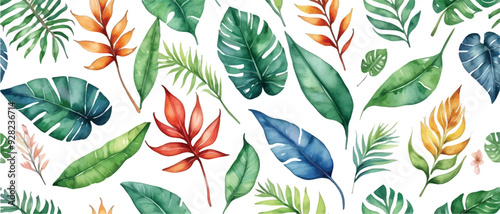 Tropical leaves pattern background watercolor style2