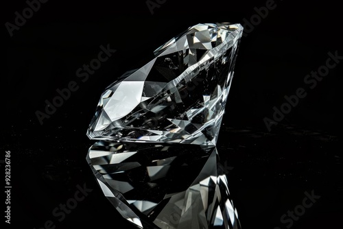 Elegant diamond crystal on dark background. Clear gemstone with reflective facets. Luxurious, timeless beauty suitable for jewelry concepts and editorial use. Generative AI photo