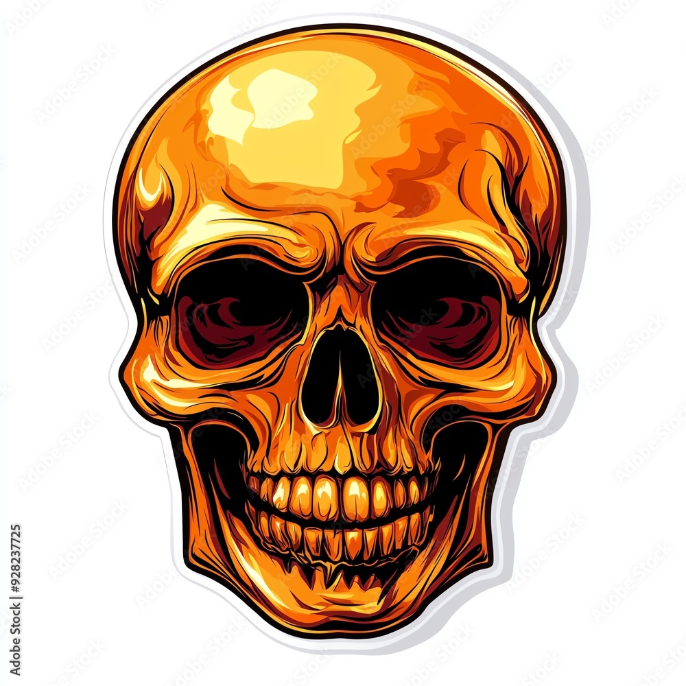 Fototapeta premium Golden skull illustration with a smile