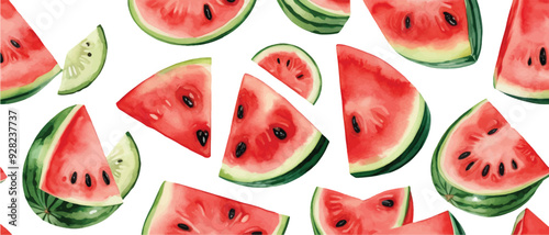 Watermelon fruit pattern background watercolor style3 photo