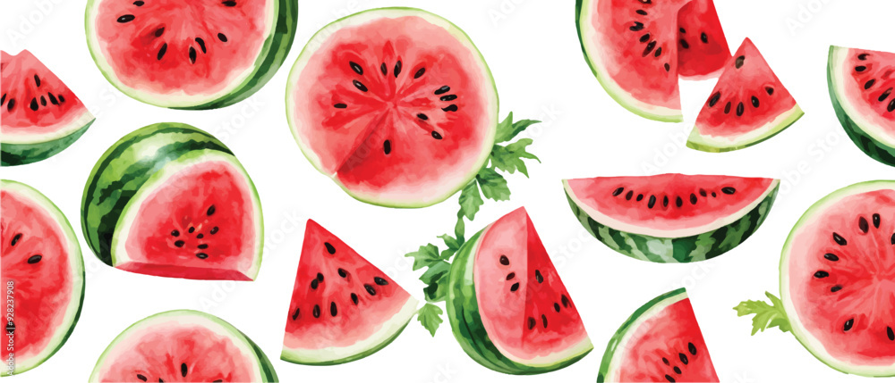 Watermelon fruit pattern background watercolor style2 Watermelon fruit pattern background watercolor style2