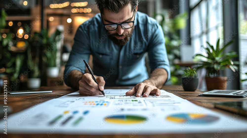 A businessman sketching a business plan A businessman sketching a business plan