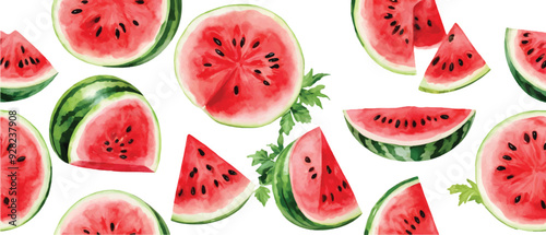 Watermelon fruit pattern background watercolor style2 photo