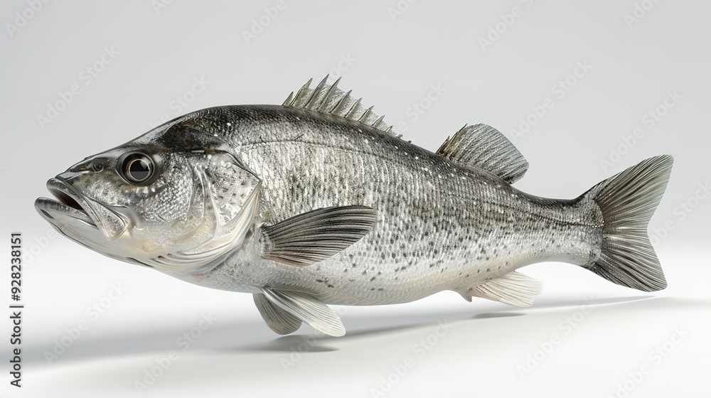 Fototapeta premium One fresh sea bass isolated on transparent white background.