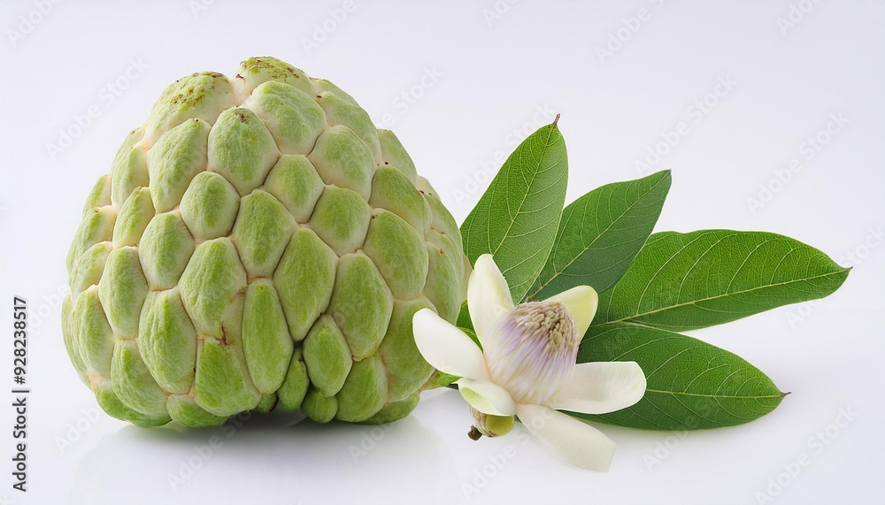 Isolated Fresh Custard Apple with Leaf and Flower - Pure Organic Goodness Isolated Fresh Custard Apple with Leaf and Flower - Pure Organic Goodness