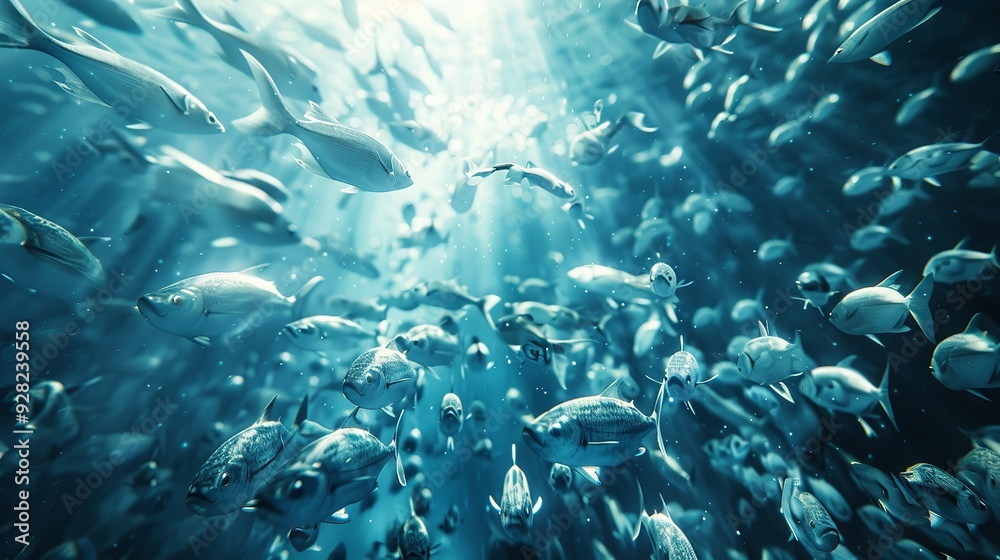 Fototapeta premium A group of goldfish swimming in a tank