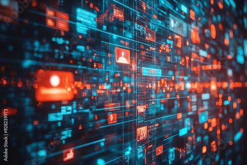 Wallpaper Mural Abstract digital network background with blue and red glowing lines. Torontodigital.ca