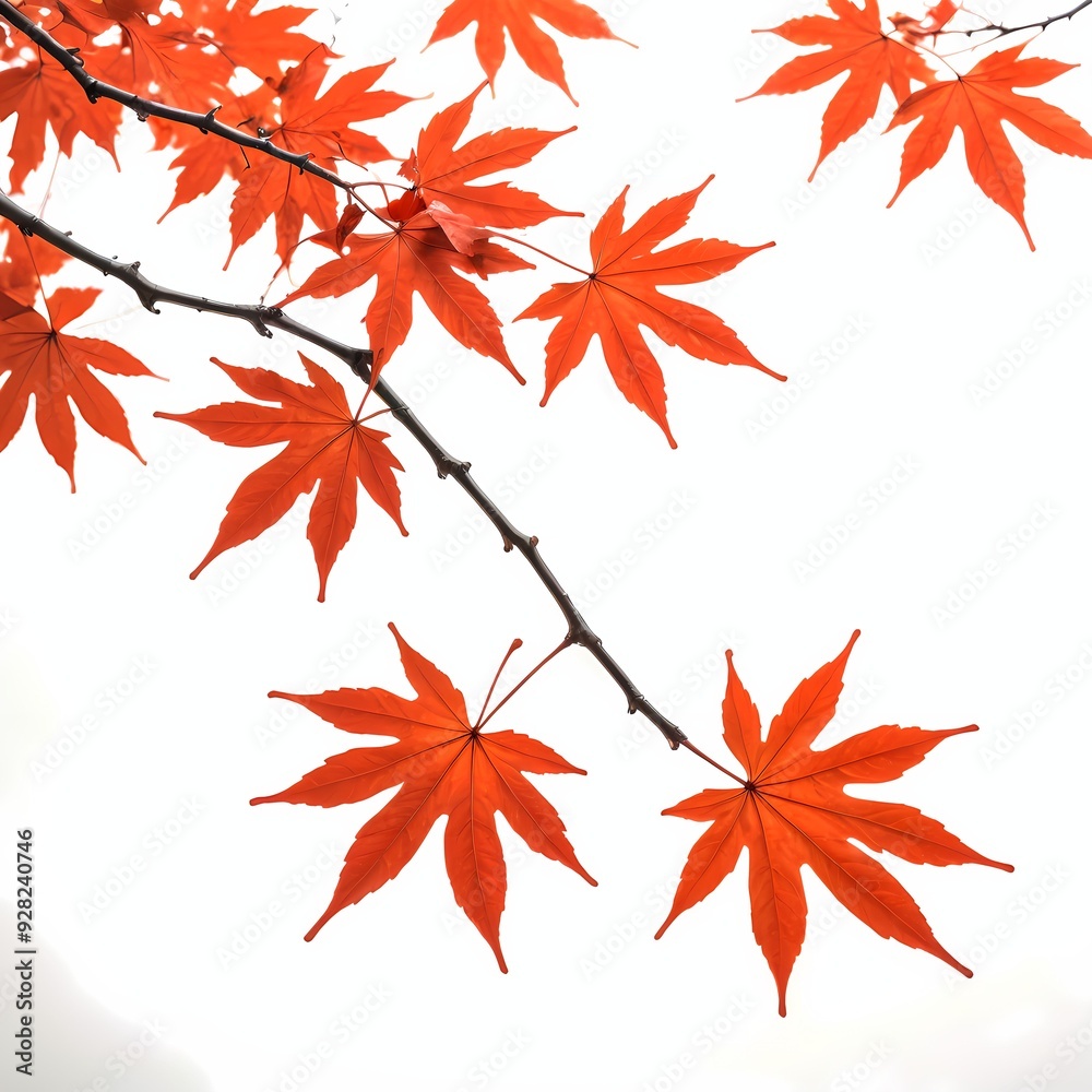 Momiji Branch on White Background in Bright Daylight Momiji Branch on White Background in Bright Daylight