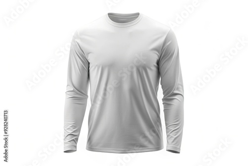 White long sleeve t-shirt mockup with a relaxed fit and crew neckline, isolated on a pure white background, perfect for showcasing your design. photo