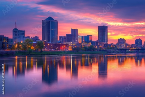 Rochester, Minnesota, USA Downtown Cityscape at Tiwlight, Generative AI photo