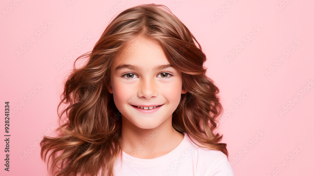 Portrait of a beautiful, happy smiling boy with long hair and perfect skin, pink background, banner. Portrait of a beautiful, happy smiling boy with long hair and perfect skin, pink background, banner.