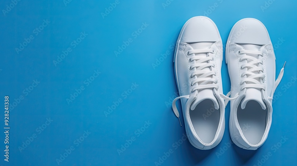 White Sneakers on Blue Background White Sneakers on Blue Background