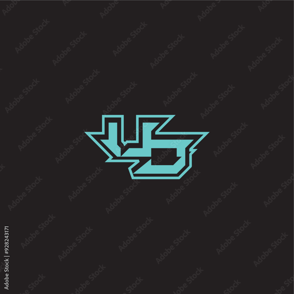 sporty and bold concept UJ dynamic gaming monogram logo letter blue esport