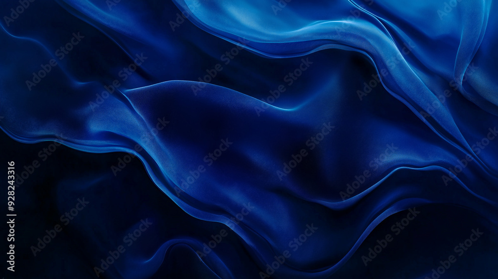 Deep blue fabric flowing with soft folds and gentle waves under diffused light Deep blue fabric flowing with soft folds and gentle waves under diffused light