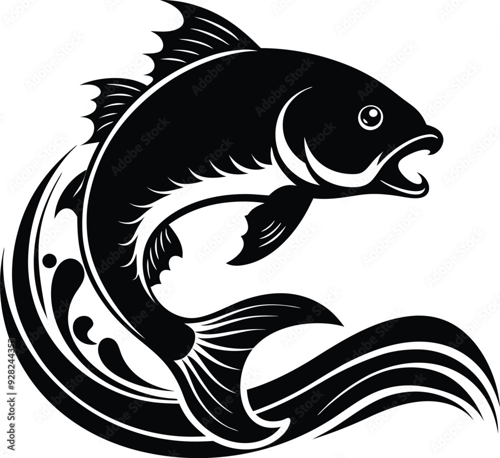fish with water wave illustration black and white fish with water wave illustration black and white