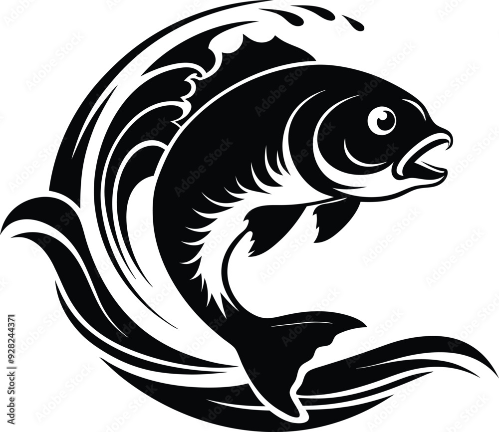 fish with water wave illustration black and white fish with water wave illustration black and white