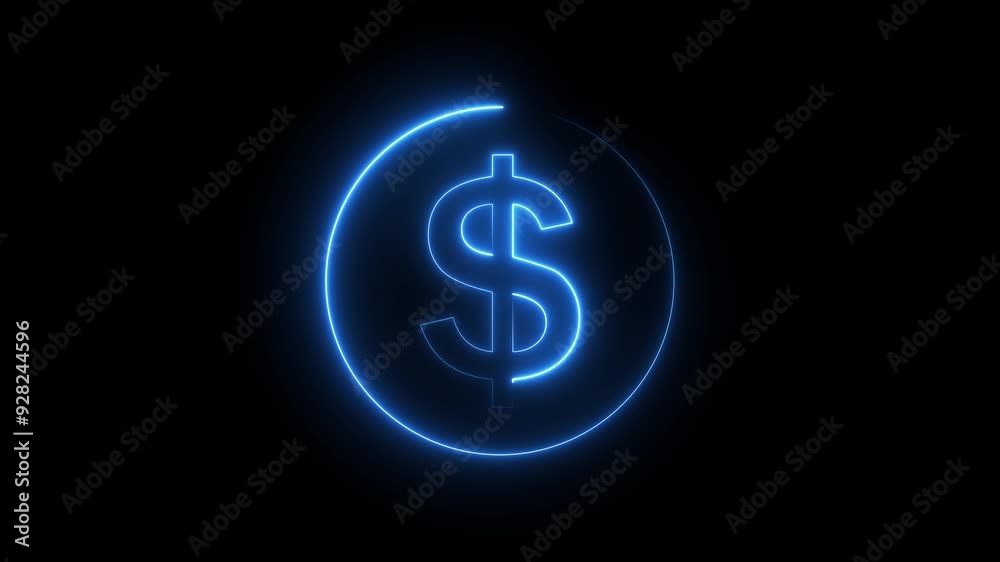 Abstract neon Dollar icon conceptual business animation background. Abstract neon Dollar icon conceptual business animation background.