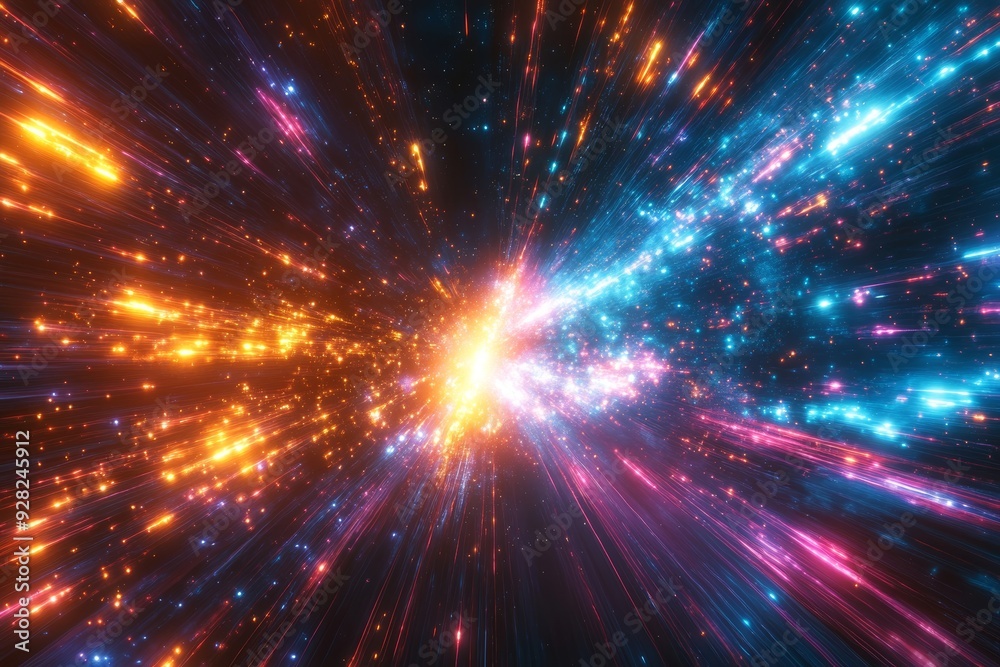 Light speed, hyperspace, space warp background. colorful streaks of light gathering towards the event horizon. Hand edited, Generative AI Light speed, hyperspace, space warp background. colorful streaks of light gathering towards the event horizon. Hand edited, Generative AI