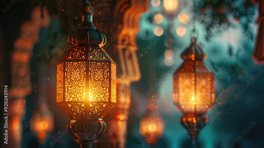Ornate Lanterns Glowing in the Night Ornate Lanterns Glowing in the Night