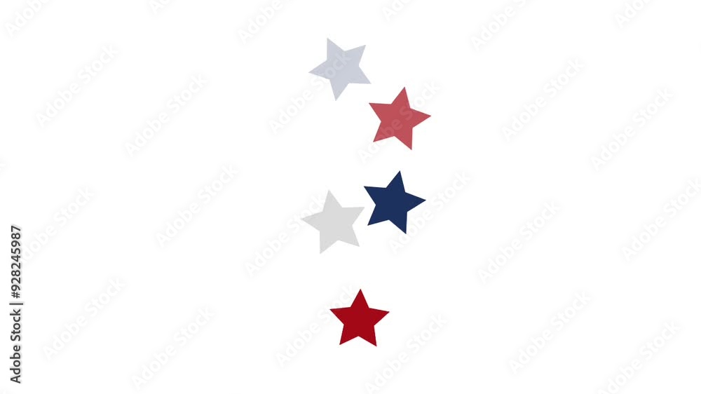 Red, white, and blue stars floating animation on white background. Concept of independence day and election