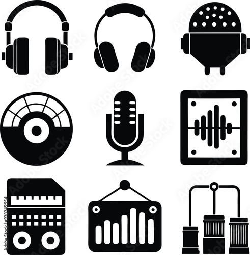 Studio Microphone Minimalist Black Silhouette Vector Collection