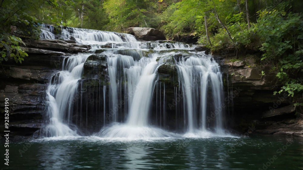beautiful view of waterfall in the middle of the forest beautiful view of waterfall in the middle of the forest