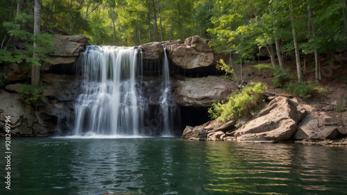 beautiful view of waterfall in the middle of the forest