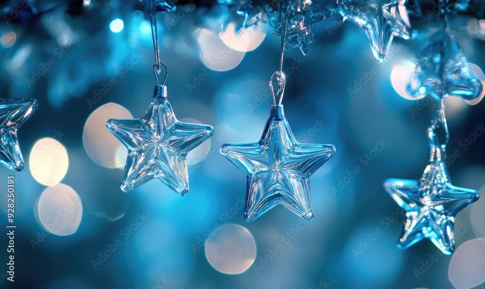 Garland of glass stars, cool white illumination Garland of glass stars, cool white illumination