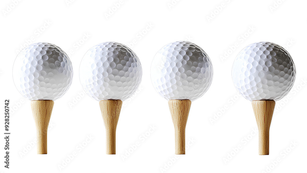Precision and Simplicity: Close-Up of Golf Balls on Tees Precision and Simplicity: Close-Up of Golf Balls on Tees