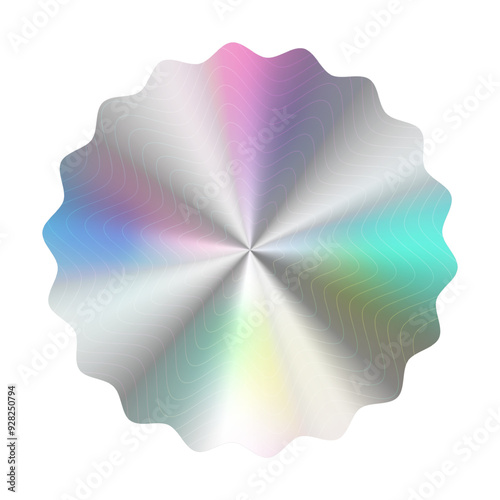Hologram Sticker label. Blank holographic badge. Rounded Circle Serrated Edge, for Genuine Authentic Original Official Product with iridescent foil adhesive film certified badge, glossy shiny seal