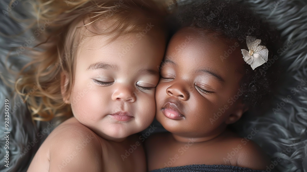 Diverse Sleeping Babies Peacefully Resting Together on Soft Fur Blanket
