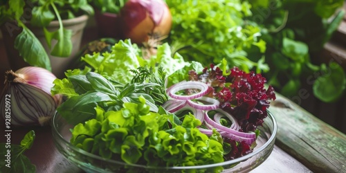 Healthy Salad with Green Vegetables and Onions