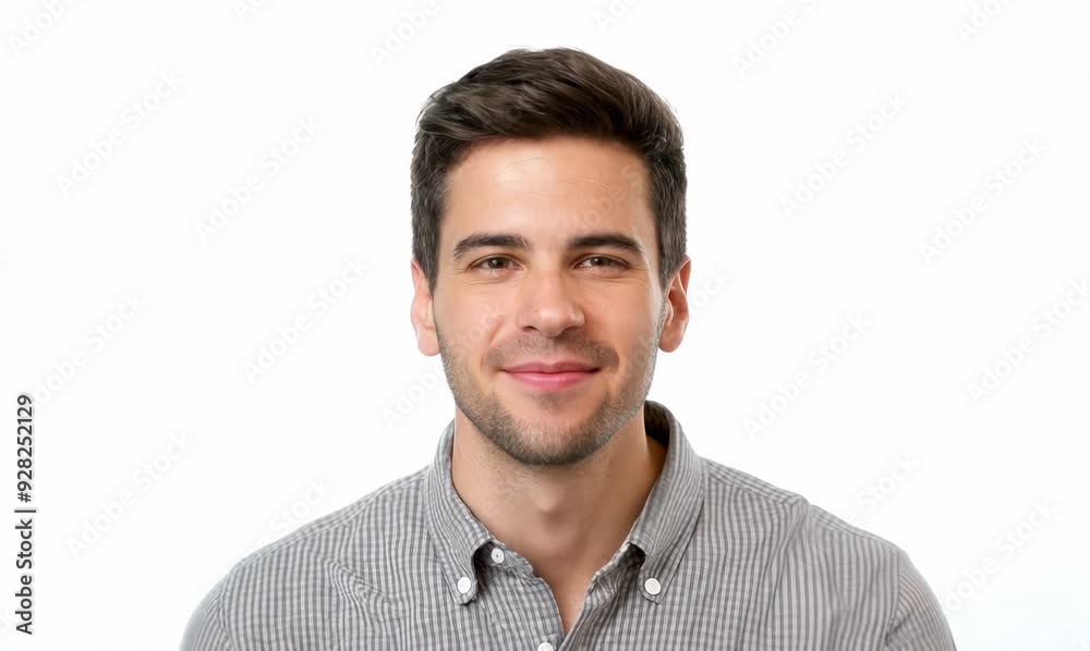 Portrait of a handsome young man smiling isolated on white background.