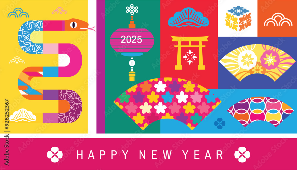 Fototapeta premium Happy Chinese New Year 2025, Zodiac sign, year of the Snake Chinese translation: 