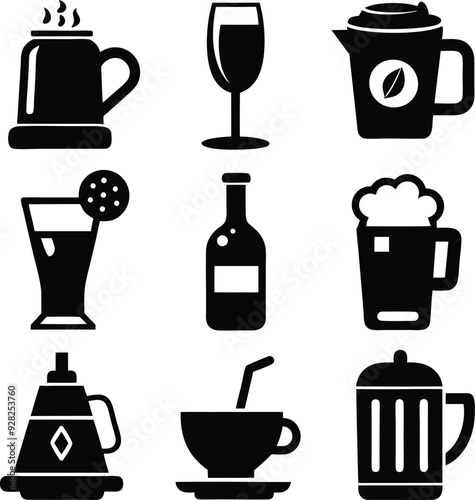 Coffee Beverage Minimalist Black Silhouette Vector Collection