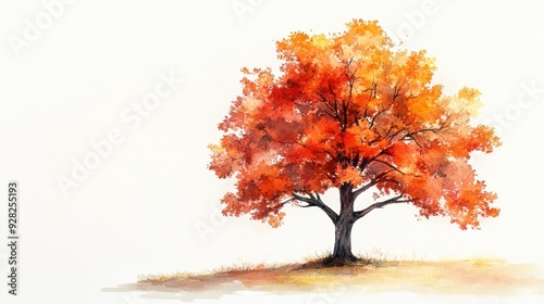 Watercolor hand drawn of autumn trees,red maple tree on white background,hand drawn watercolor vector illustration,Autumn forest path,red orange foliage in fall forest.