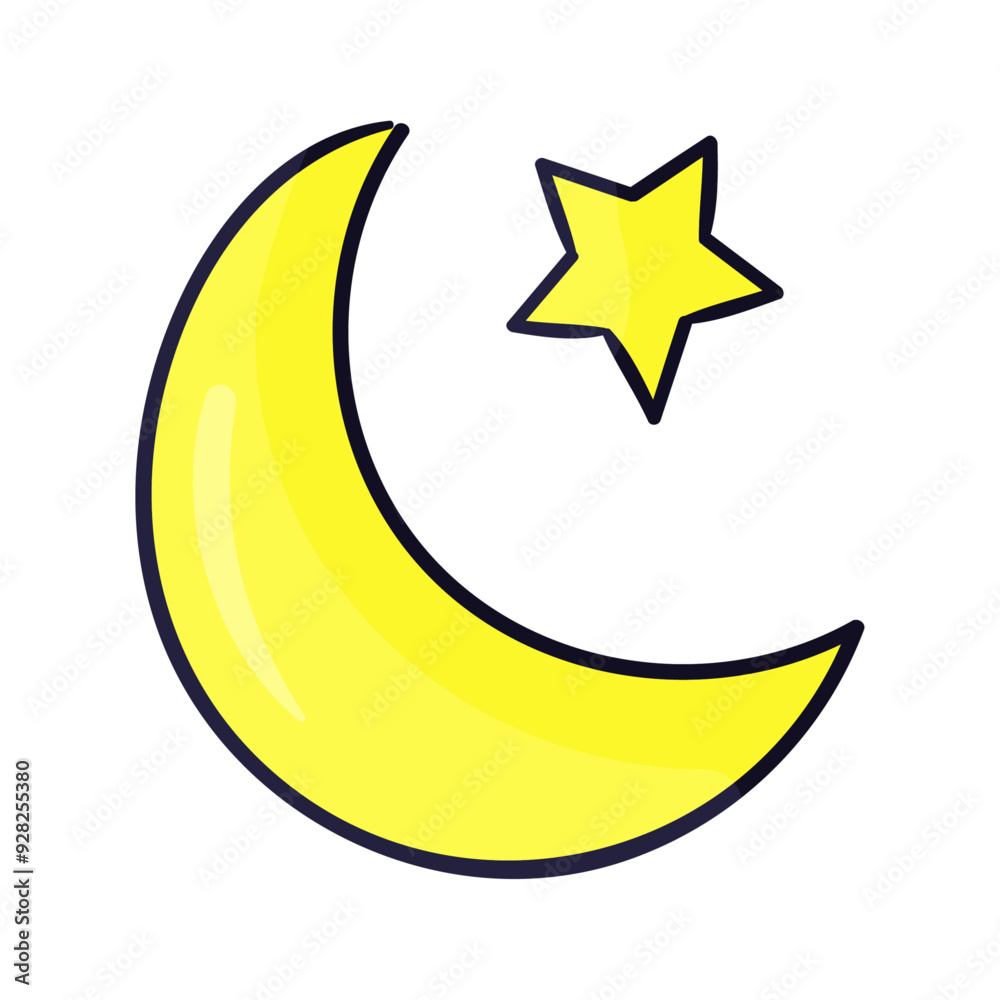 Moon icon flat element with star illustration Moon icon flat element with star illustration