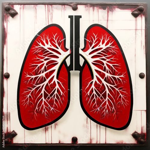 Anti-Drug Art: Red and Black Lungs on Metal Sign photo