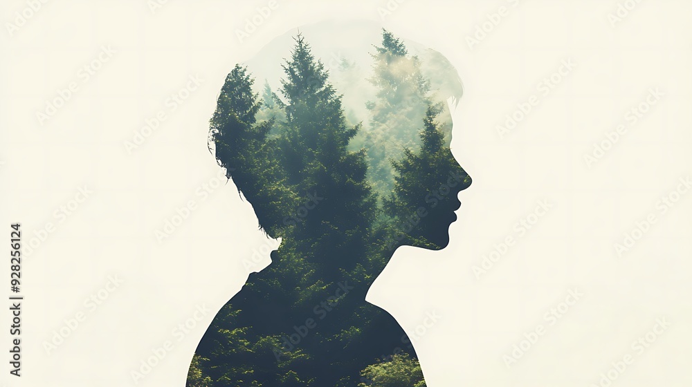 Black and white vector illustration of a woman's silhouette in profile, symbolizing mind and thought Black and white vector illustration of a woman's silhouette in profile, symbolizing mind and thought