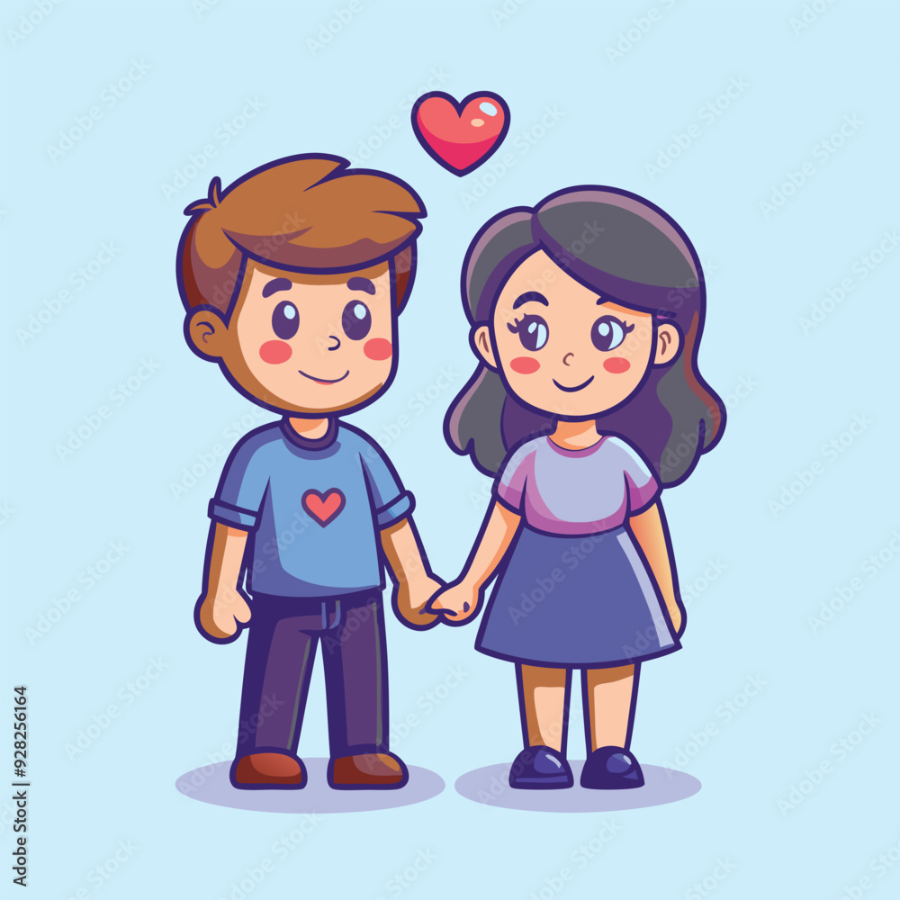 cute couple boy and girl huge cartoon vector illustration cute couple boy and girl huge cartoon vector illustration