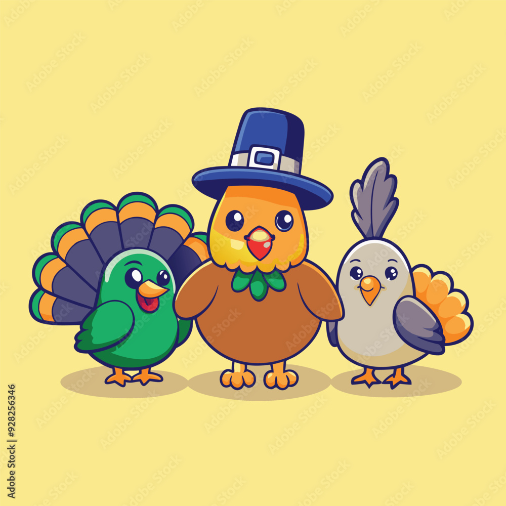 cute kawaii turkey family vector icon illustration cute kawaii turkey family vector icon illustration
