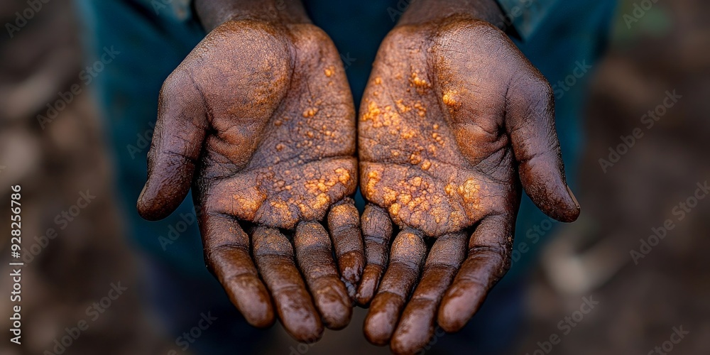 Fototapeta premium Man’s hands with blistering rash and sores