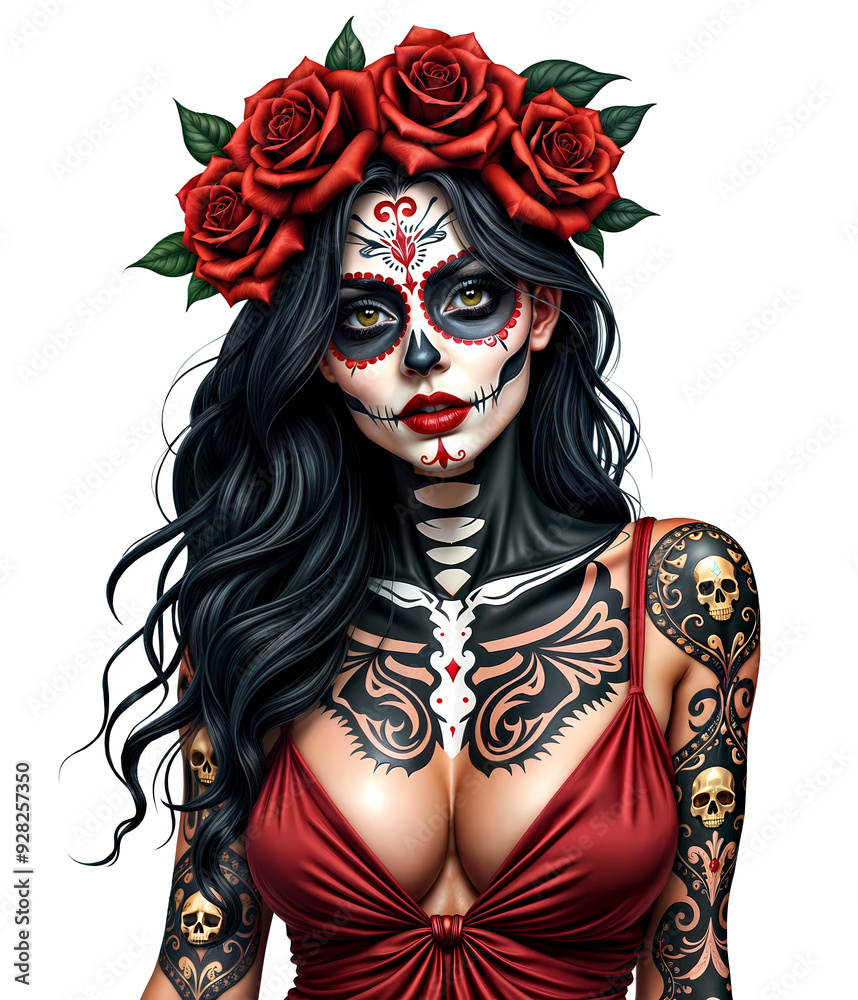 Fototapeta premium Colorful Floral Sugar Skull Woman for Day of the Dead