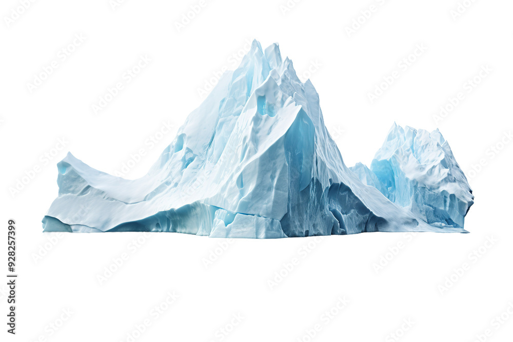 A Majestic Glacial Peak Soaring Against a Pristine White Sky on a White or Clear Surface PNG Transparent Background.