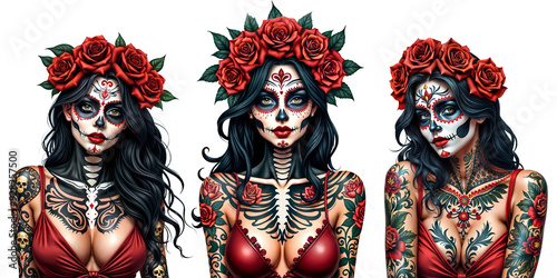 Stunning Día de los Muertos Woman with Roses