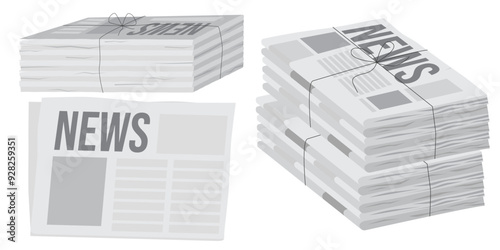 Pile of newspapers on white background. Stack of newspapers. Paper waste