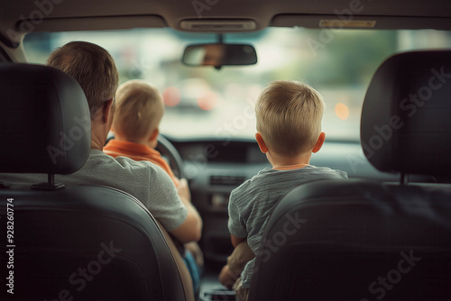 Father Driving A Car While ...
