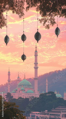 Mosque Sunset Islamic Frame...
