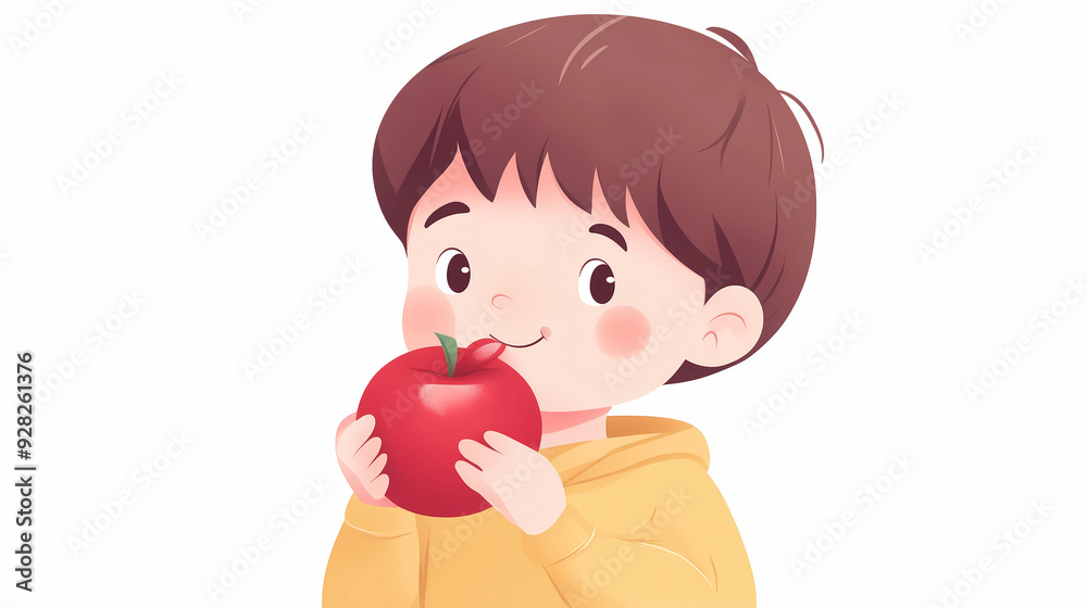 illustration a cute little boy eating red apple isolated on white background. Kid eats a red apple with a good appetite. Healthy fruit food concept. illustration a cute little boy eating red apple isolated on white background. Kid eats a red apple with a good appetite. Healthy fruit food concept.