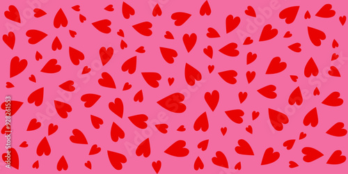 Red love heart seamless pattern background illustration. Modern minimalist cute romantic pink hearts background for valentine's day holiday backdrop texture, romantic wedding design, mother's day.